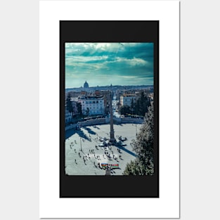 Scenic View of Piazza del Popolo Square from the Terrace of Pincio in Villa Borghese Posters and Art